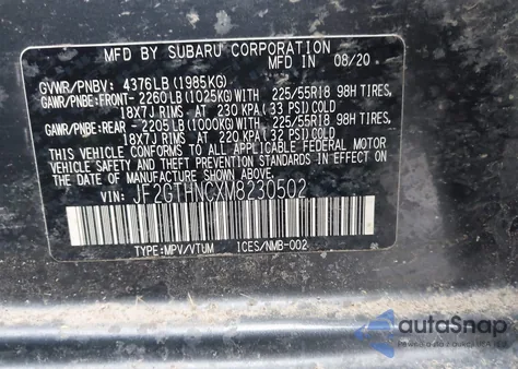 2021 Subaru Crosstrek Limited из США, поврежденный, VIN JF2GTHNCXM8230502